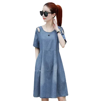 New 2019 Summer Denim Dress Women Large Size o-Neck Rivet Denim Jeans Dresses Female Loose Knee-Length Dresses Vestidos JIA295
New 2019 Summer Denim Dress Women Large Size o-Neck Rivet Denim Jeans Dresses Female Loose Knee-Length Dresses Vestidos JIA295