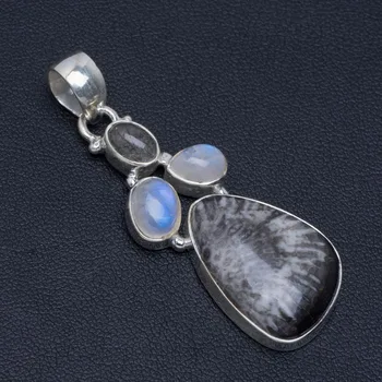 Natural Stingray Coral, Rutilated Quartz and Moonstone Unique 925 Sterling Silver Pendant 2" M156
Natural Stingray Coral, Rutilated Quartz and Moonstone Unique 925 Sterling Silver Pendant 2" M156