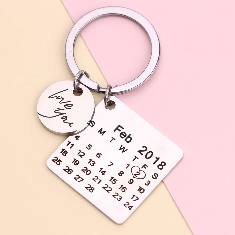 

Fathers Day Sale,Personalized Calendar Keychain,Signature Calendar Key Chain Hand Stamped Calendar, Date Highlighted With Heart