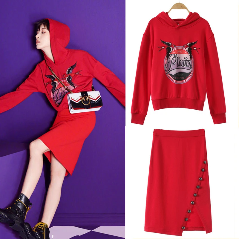Chic Red Hooded Sweatshirt Skirt Women Tracksuit 2019 Full Casual Pullover Outfits + High Waist Split Pencil Skirt 2 Piece Set
Chic Red Hooded Sweatshirt Skirt Women Tracksuit 2019 Full Casual Pullover Outfits + High Waist Split Pencil Skirt 2 Piece Set