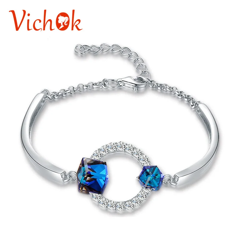 VICHOK Blue Color Circle 925 Sterling Silver Bracelet Chain Link Adjustable Charm Bracelets Luxury Party Jewelry for Women
VICHOK Blue Color Circle 925 Sterling Silver Bracelet Chain Link Adjustable Charm Bracelets Luxury Party Jewelry for Women