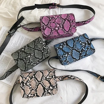 Women Waist Pack Serpentine Fanny Pack Pu Leahter Waist Bag Famal Fashion Snake Skin Waist Belt High quality Female Chest Bag