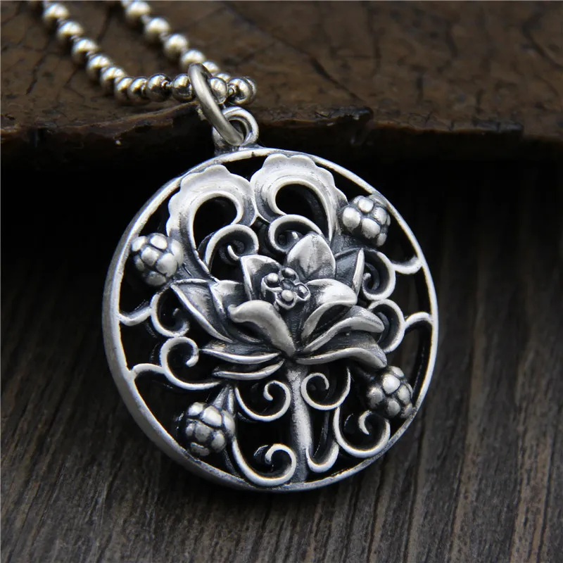 Necklaces & Pendants Hollow Lotus Flower Engraved Round Shape Real Pure 925 Sterling Silver Vintage Ethnic Amulets Charms
Necklaces & Pendants Hollow Lotus Flower Engraved Round Shape Real Pure 925 Sterling Silver Vintage Ethnic Amulets Charms