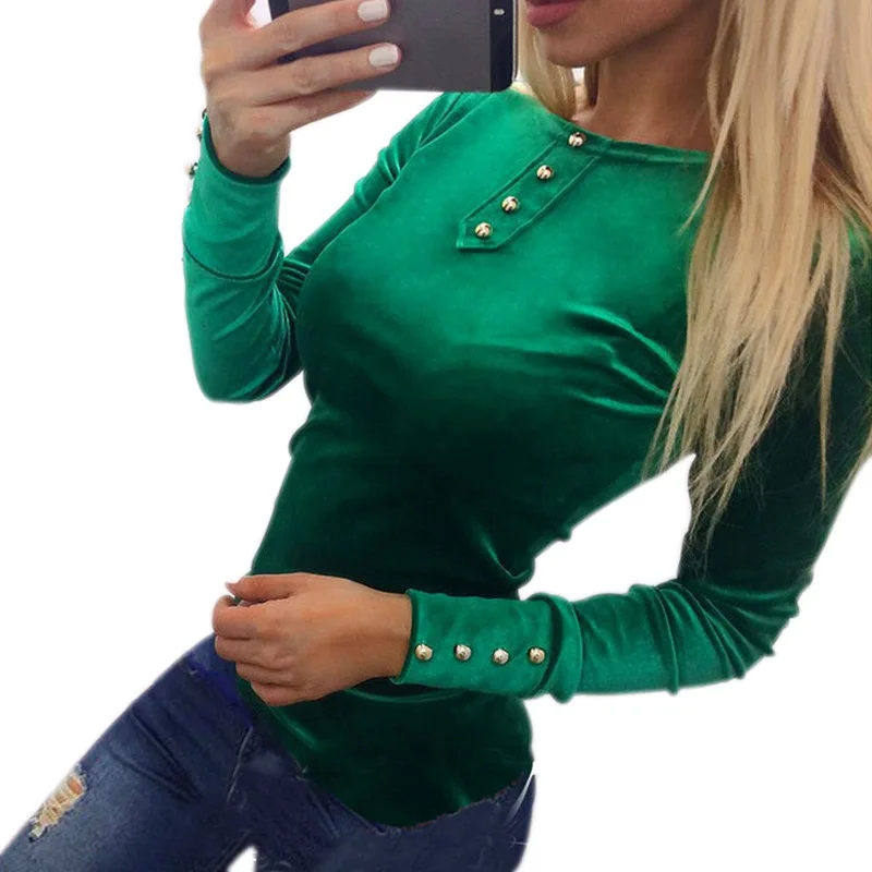 Spring Fall Women Shirt Velvet Long Sleeve Button Decoration Solid Color Tops Casual Tight AIC88
Spring Fall Women Shirt Velvet Long Sleeve Button Decoration Solid Color Tops Casual Tight AIC88