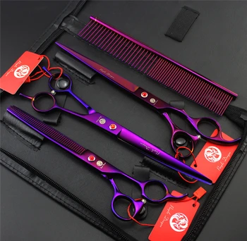 

Purple Dragon 8.0 inch Professional Pet Dog Grooming Scissors Straight&Curved&Thinning Scissors Set Cat Dog Shears Fur Clippers
