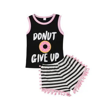2019 Summer Baby Girl DONUT GIVE UP Printed black top + Shorts 2PC Outfits Children Clothes set 5set/lot
2019 Summer Baby Girl DONUT GIVE UP Printed black top + Shorts 2PC Outfits Children Clothes set 5set/lot