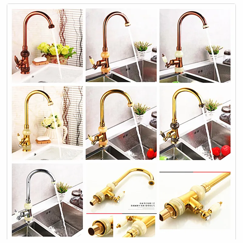 Natural jade faucet brass retro European kitchen hot and cold water faucet European gold jade faucet
Natural jade faucet brass retro European kitchen hot and cold water faucet European gold jade faucet