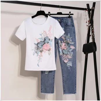 Cotton O-neck Fly Polyester Real Sale Free Shipping 2020 Summer Fashion Embroidery Sequins Flower Short Sleeve Jeans Two-piece
Cotton O-neck Fly Polyester Real Sale Free Shipping 2020 Summer Fashion Embroidery Sequins Flower Short Sleeve Jeans Two-piece