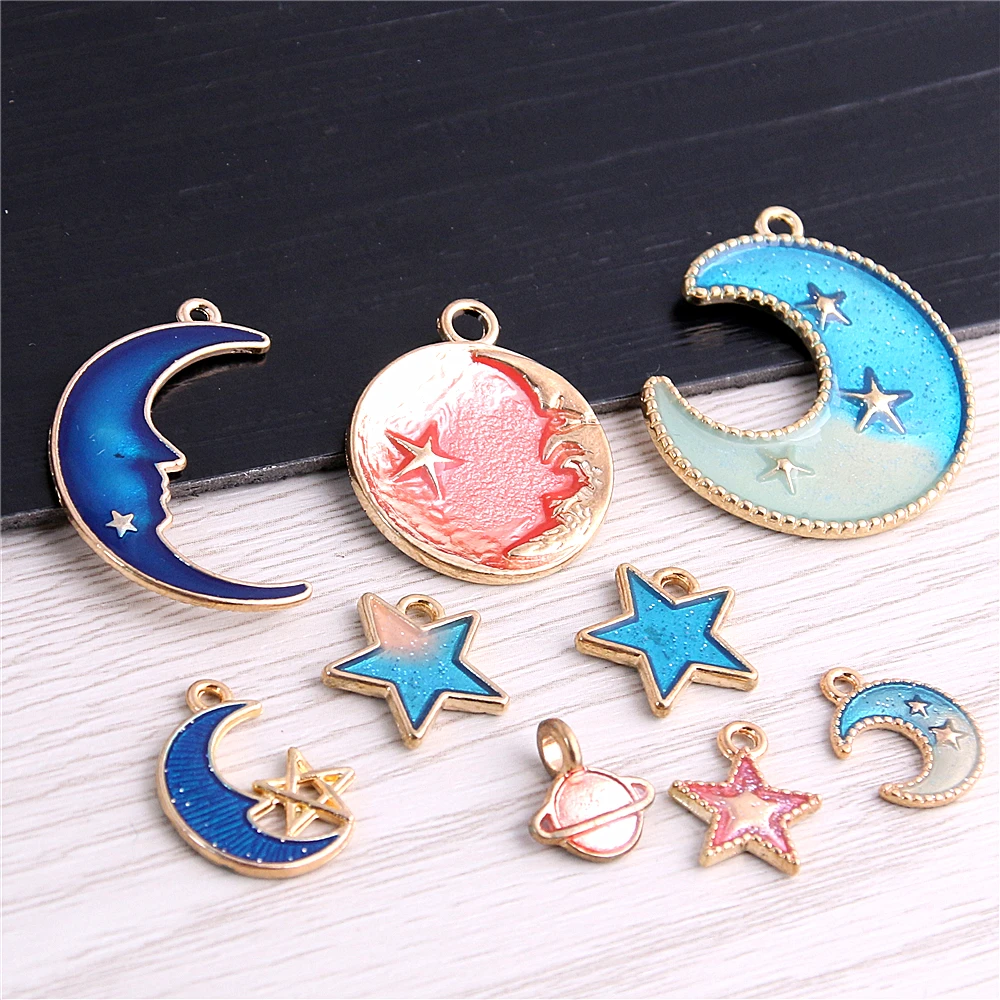 

SWEET BELL Metal Mixed Moon Star Charm Accessories Handmade Classic DIY Fashion Enamels Charms for Jewelry Making D6364