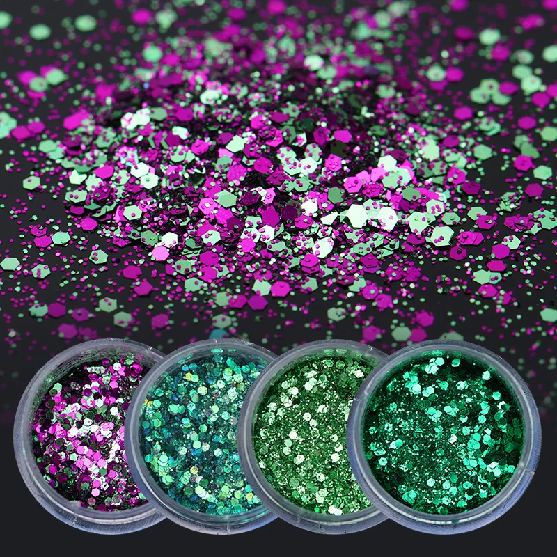 

Grass Green Hexagon Nail Sequins 10ml Sparkle Ultra-thin Paillettes Glitter Powder Nail Flakes Nail Accessories UV Nail Gel