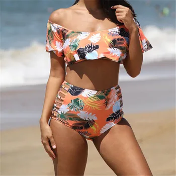 New 2018 Sexy Women Ruffles Bikini Set Push-up Bandage Swimsuit Off-shoulder Swimwear Summer Beachwear Leaves Printed Swim Suit
New 2018 Sexy Women Ruffles Bikini Set Push-up Bandage Swimsuit Off-shoulder Swimwear Summer Beachwear Leaves Printed Swim Suit