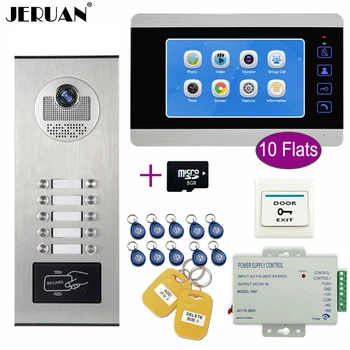 

JERUAN Apartment 7 inch Video Door Phone Doorbell Video/Voice Record Intercom System Kit HD RFID Access Camera For 10 Households
