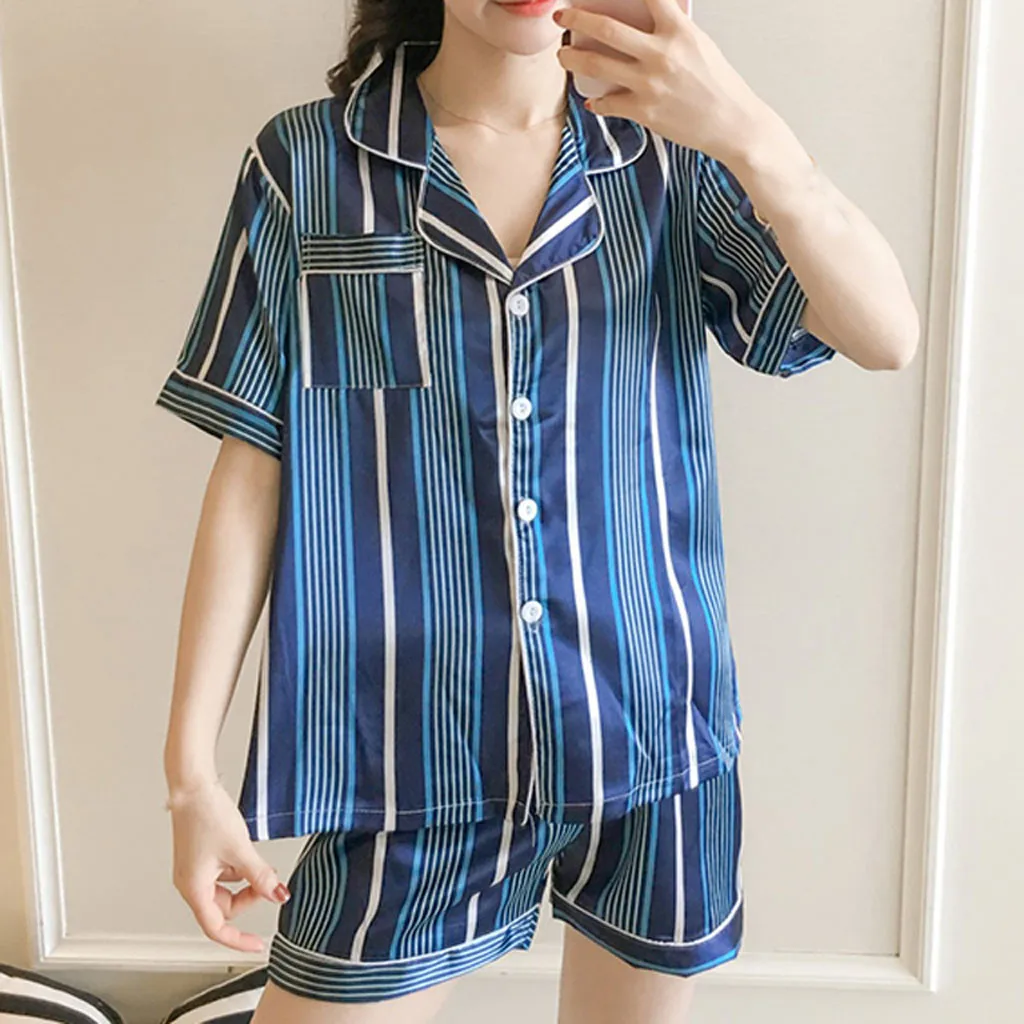 Plus Size Summer 2019 Fashion Women Pajamas Turn-down Collar Sleepwear 2 Two Piece Set Shirt+Shorts Striped Casual Pajama Sets
Plus Size Summer 2019 Fashion Women Pajamas Turn-down Collar Sleepwear 2 Two Piece Set Shirt+Shorts Striped Casual Pajama Sets
