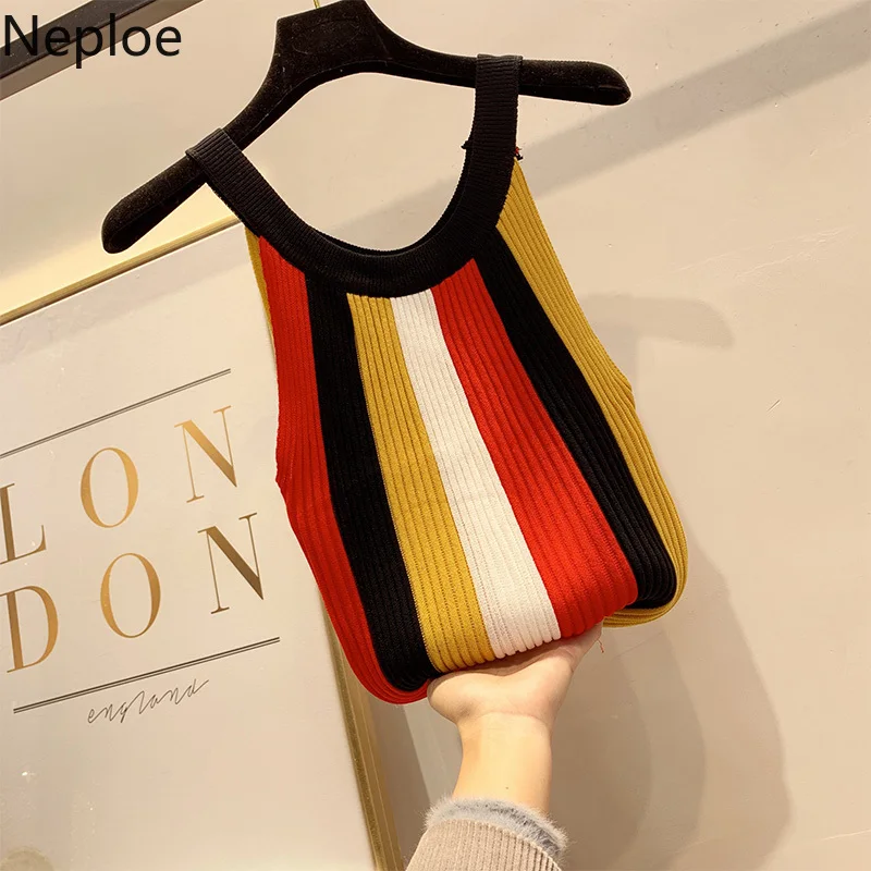 Neploe 2019 Sleeveless Knitted Tank Top Womens Female Vest for Ladies Sexy Summer Tops Rainbow Striped Stretch Halter Top 39828
Neploe 2019 Sleeveless Knitted Tank Top Womens Female Vest for Ladies Sexy Summer Tops Rainbow Striped Stretch Halter Top 39828
