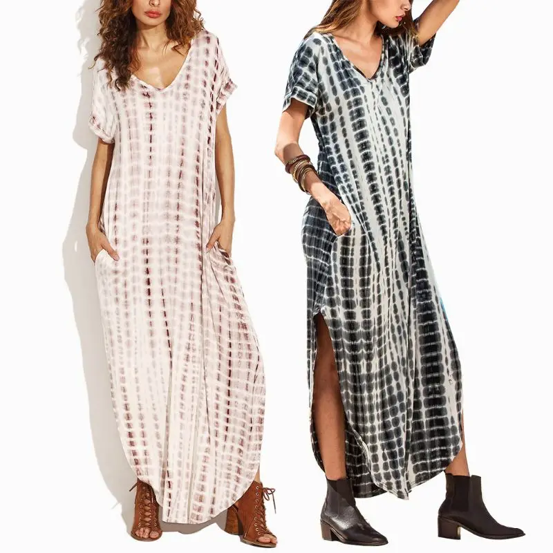 Women Short Sleeve V-Neck Casual Loose Maxi T-Shirt Dress Side Split Tie-Dye Printing Asymmetric Long Dress With Pockets
Women Short Sleeve V-Neck Casual Loose Maxi T-Shirt Dress Side Split Tie-Dye Printing Asymmetric Long Dress With Pockets