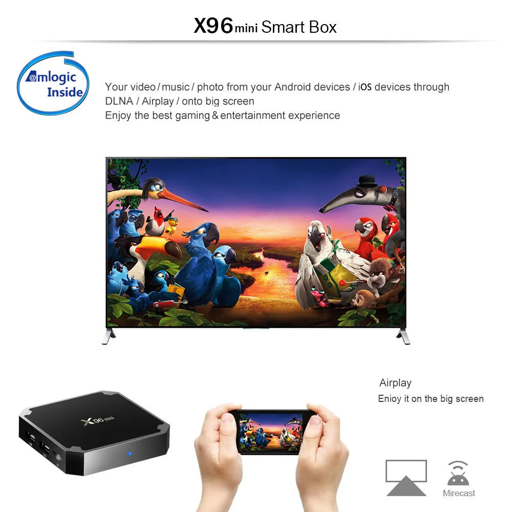 

X96mini Android 7.1 1GRAM 8GROM Digital Player S905W Support 2.4GHz WiFi 4K x 2K H.265 100M LAN TV Box