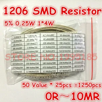 1250pcs 1206 SMD Resistor Kit (0R~10MR) 5% 1/4W 0.25W 50 Value * 25pcs =1250pcs 3.2*1.6mm
1250pcs 1206 SMD Resistor Kit (0R~10MR) 5% 1/4W 0.25W 50 Value * 25pcs =1250pcs 3.2*1.6mm