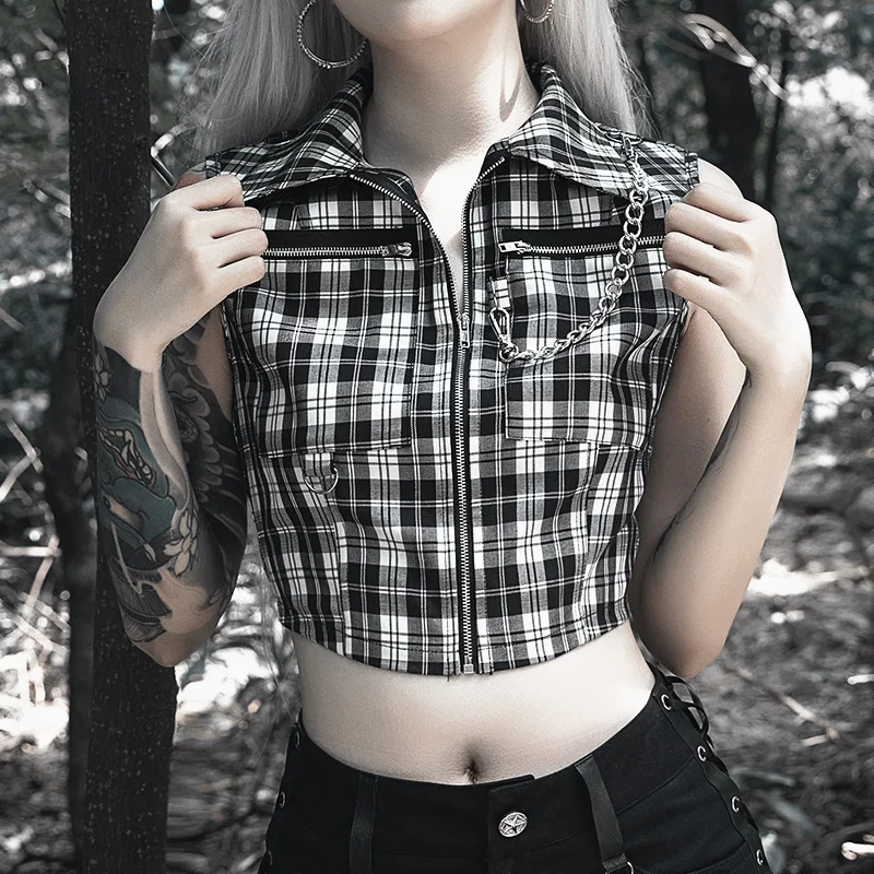 Summer Gothic Chic Sexy Club Punk OL Ladies Red Women Tops Blouses Slim Lapel Zipper Chain Plaid Female Goth Retro Hip Hop Shirt
Summer Gothic Chic Sexy Club Punk OL Ladies Red Women Tops Blouses Slim Lapel Zipper Chain Plaid Female Goth Retro Hip Hop Shirt