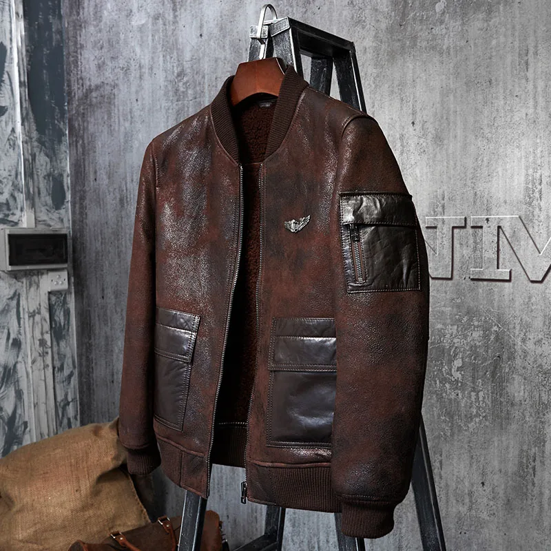 Flight Jacket Short Fur Leather Jacket Men's Shearling Coat Imported Wool From Australia Man Sheepskin Aviator Fur Coat
Flight Jacket Short Fur Leather Jacket Men's Shearling Coat Imported Wool From Australia Man Sheepskin Aviator Fur Coat