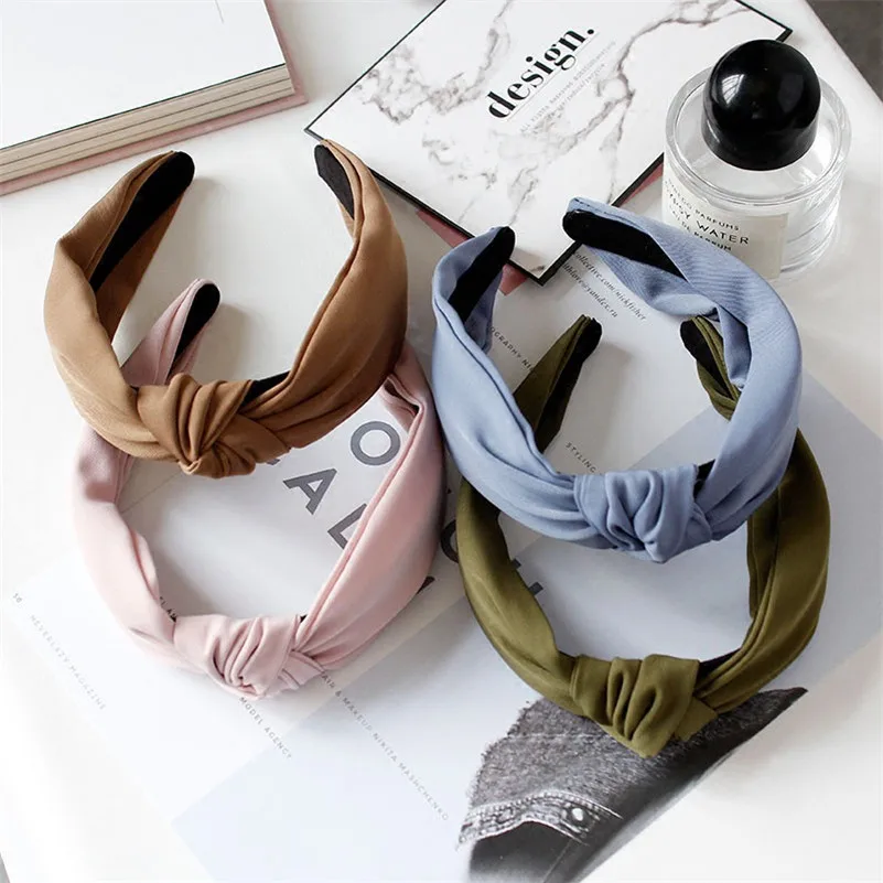 

New Solid Color Knotted Bows HairBand for Women Bohemia Style Turban Headbands Vintage Elastic Hairbands Hair Hoop Accessories