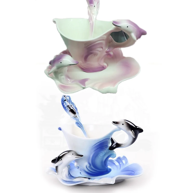 Quality Cute Dolphin Colored Enamel Porcelain Handmade Porcelain Tea Coffee Cup Set with Spoon and Saucer Purple/Blue HR
Quality Cute Dolphin Colored Enamel Porcelain Handmade Porcelain Tea Coffee Cup Set with Spoon and Saucer Purple/Blue HR