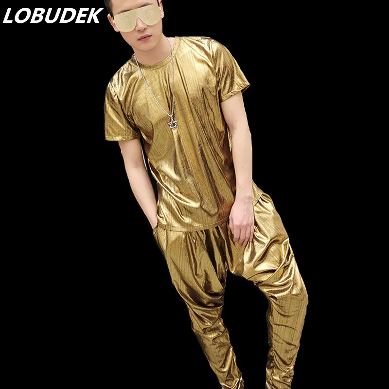 Shining Golden T-shirt Hallen Pants Suit Summer Men's Set Tide Male Singer Fashion Stage Outfit Hip Hop Rock DJ Dancer Costume
Shining Golden T-shirt Hallen Pants Suit Summer Men's Set Tide Male Singer Fashion Stage Outfit Hip Hop Rock DJ Dancer Costume