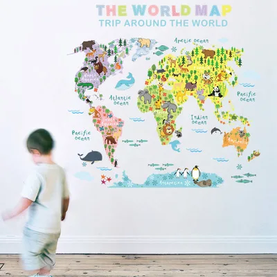 New Cartoon Animals World Map Wall Decals for Kids Rooms Office Home Decorations Pvc Wall Stickers Diy Mural Art Posters
New Cartoon Animals World Map Wall Decals for Kids Rooms Office Home Decorations Pvc Wall Stickers Diy Mural Art Posters