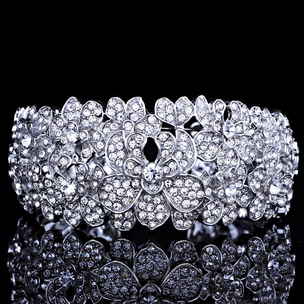 Fashion Bridal Jewelry Silver Plated Wide Cuff Bangles with Crystal Rhinestones Luxury Wedding Bracelets for Women
Fashion Bridal Jewelry Silver Plated Wide Cuff Bangles with Crystal Rhinestones Luxury Wedding Bracelets for Women