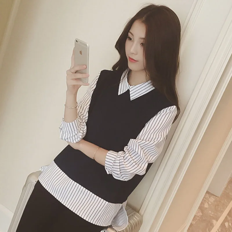 Striped Blouse Shirt Fake Two Piece 2016 Autumn New Long Sleeve Casual Shirts Korean Style Women Tops Patchwork Clothing S2820
Striped Blouse Shirt Fake Two Piece 2016 Autumn New Long Sleeve Casual Shirts Korean Style Women Tops Patchwork Clothing S2820