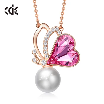 

CDE Women Gold Pendant Necklace Embellished with crystals from Swarovski Butterfly Necklace Heart Pendant Rose Gold Jewelry