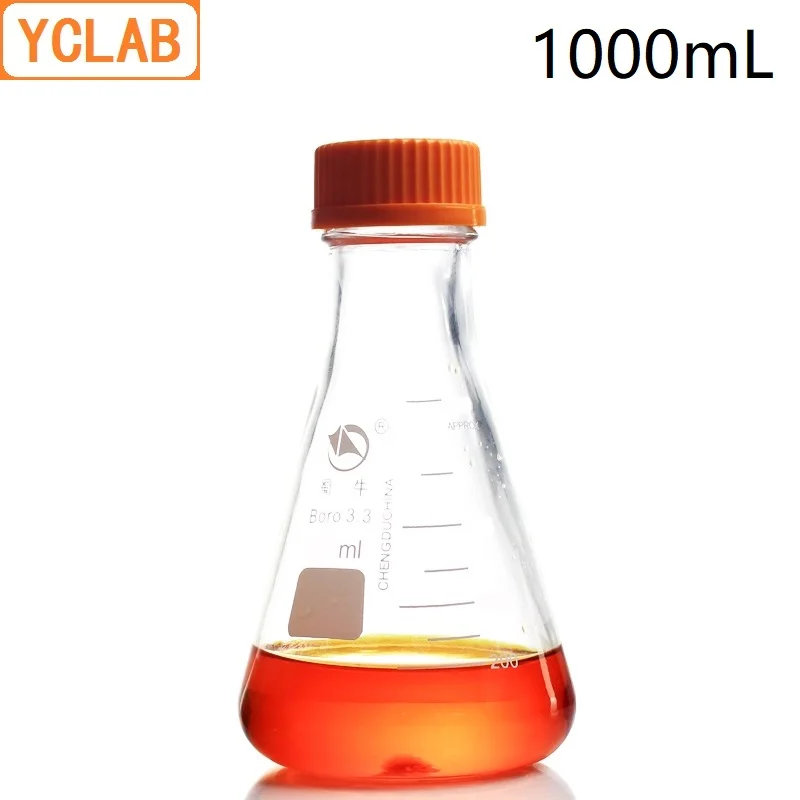 Фляжка Erlenmeyer YCLAB 1000 мл 1 л винтовая горловина с крышкой борезикатное стекло 3 дюйма