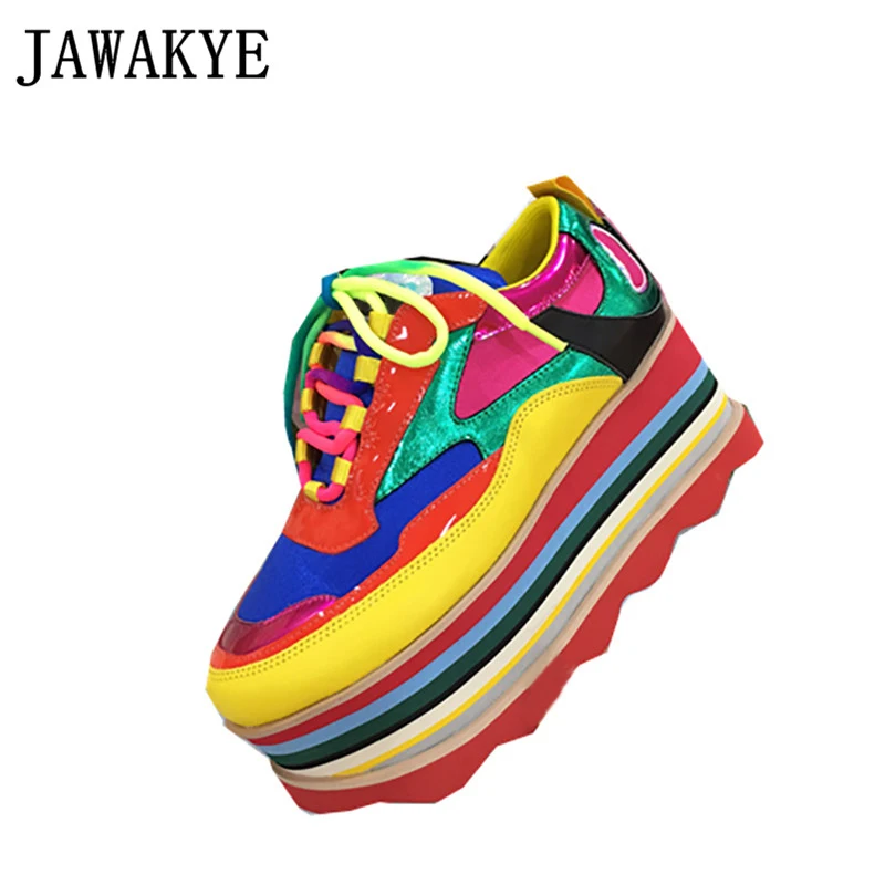 2019 Fashion Genuine Leather Rainbow Stripes Platform Shoes Woman Round toe Mixed Color ladies Thick bottom Sneakers For Women
2019 Fashion Genuine Leather Rainbow Stripes Platform Shoes Woman Round toe Mixed Color ladies Thick bottom Sneakers For Women