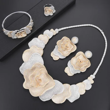 Luxury Flower Cubic Zirconia African Nigerian Wedding Jewelry Sets Indian Necklace Earrings Set Bangle Ring Fashion Jewelry 
Luxury Flower Cubic Zirconia African Nigerian Wedding Jewelry Sets Indian Necklace Earrings Set Bangle Ring Fashion Jewelry