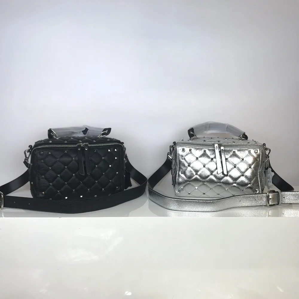 

Kafunila 2018 women genuine leather handbags high quality rivet famous brand luxury designer boston european bag bolsa feminina