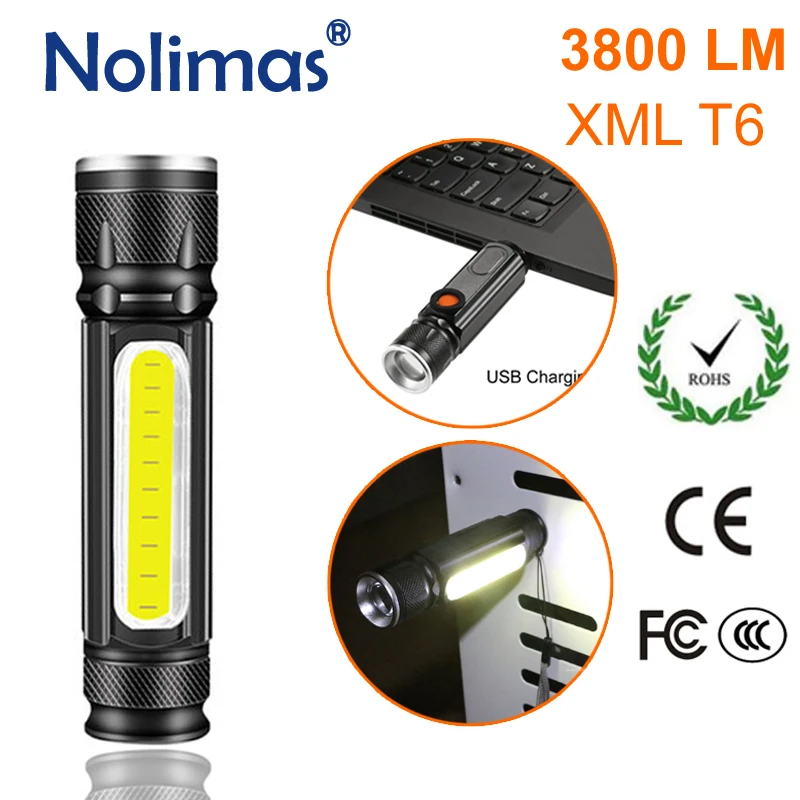 LED Flashlight 18650 3800LM USB Charger Torch Rechargeable 4 Modes Zoomable Tactical XML T6 COB Magnet Outdoor Camping Lanterna
LED Flashlight 18650 3800LM USB Charger Torch Rechargeable 4 Modes Zoomable Tactical XML T6 COB Magnet Outdoor Camping Lanterna