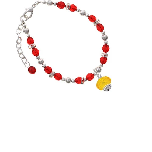 Yellow Faceted Glass Goldtone Spinner Red Beaded Bracelet