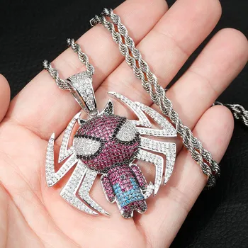 

new Spider-Man Choker Avengers Spiderman Pendant Necklace AAA Bling Cubic Zirconia Necklaces For Hiphop Men Women Jewelry gift