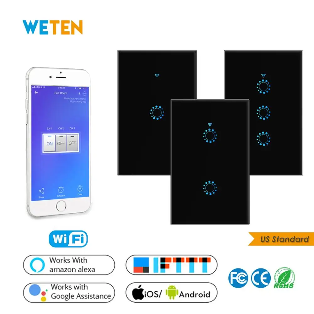 Wifi Smart Wall Touch Switch Glass Panel Ewelink APP Control Support Alexa Google Home US Black 1 2 3 Gang Wall Light Switch
Wifi Smart Wall Touch Switch Glass Panel Ewelink APP Control Support Alexa Google Home US Black 1 2 3 Gang Wall Light Switch