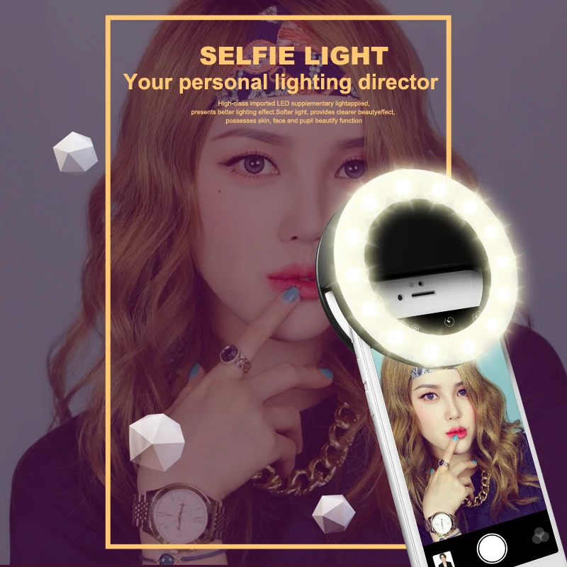 Portable LED Selfie Ring Light Rechargeable SmartPhone LED Flash Light Selfie Luminous Ring With USB Charging for iPhone Samsung
Portable LED Selfie Ring Light Rechargeable SmartPhone LED Flash Light Selfie Luminous Ring With USB Charging for iPhone Samsung