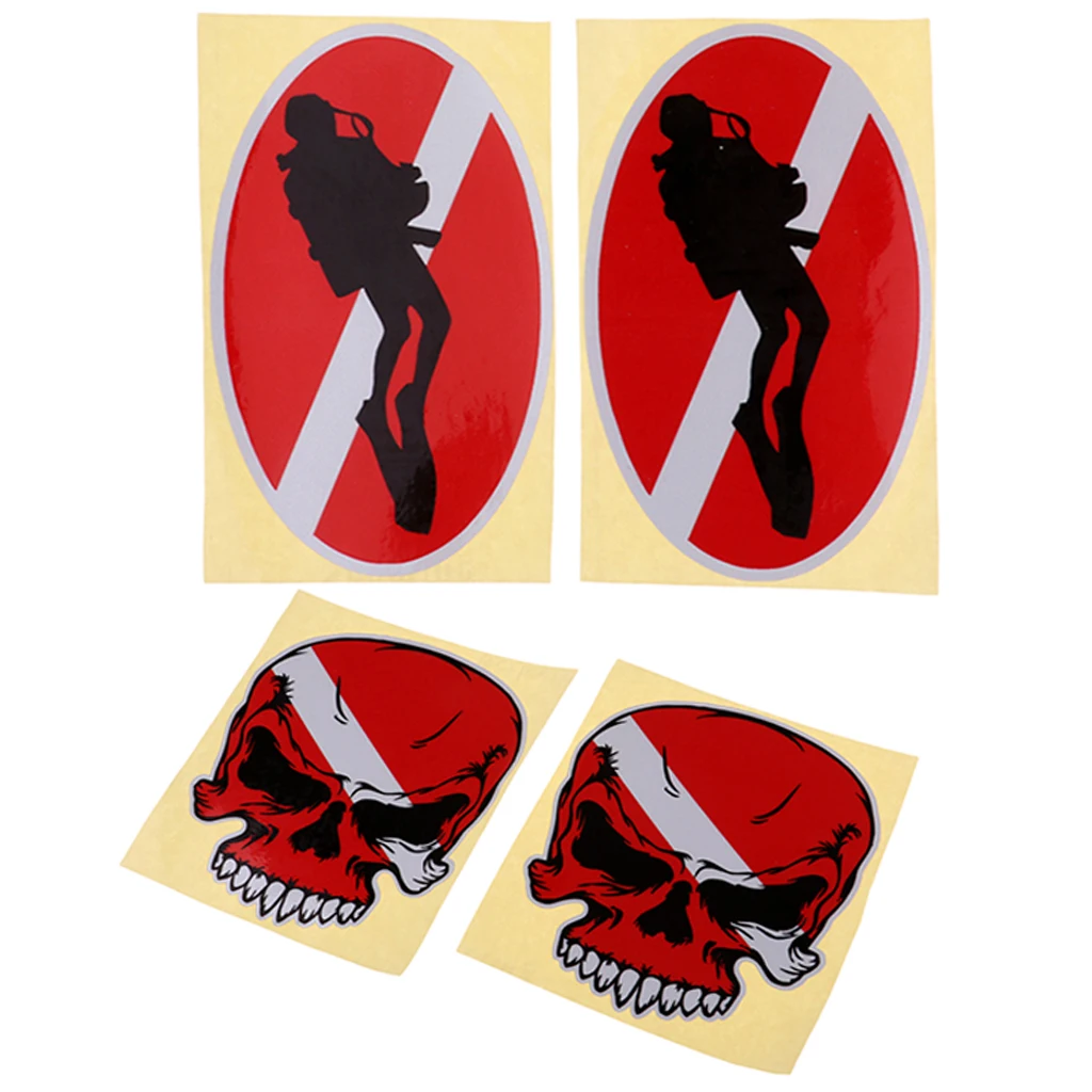4Pcs Scuba Diving Skull, Diver Down Sticker Decal for Kayak Car Truck Bumper Fishing Boat Dinghy Laptop Wall Window 4Pcs Scuba Diving Skull, Diver Down Sticker Decal for Kayak Car Truck Bumper Fishing Boat Dinghy Laptop Wall Window