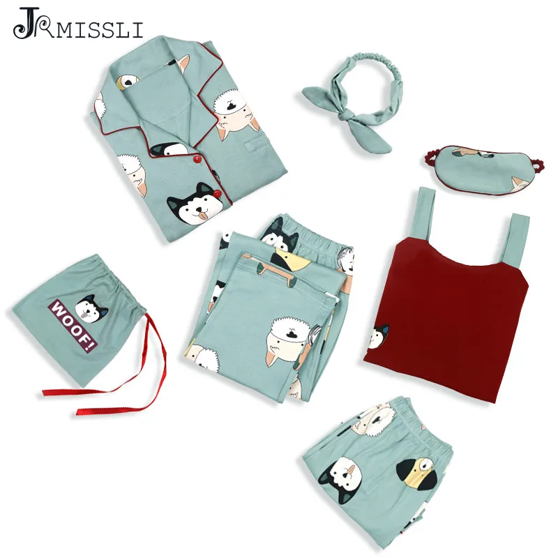 JRMISSLI Cartoon Dog Sexy Sleeping Pijamas Sleepwear Spring Cotton 7 Pieces Pajama Set Pyjama Femme Home Clothes
JRMISSLI Cartoon Dog Sexy Sleeping Pijamas Sleepwear Spring Cotton 7 Pieces Pajama Set Pyjama Femme Home Clothes