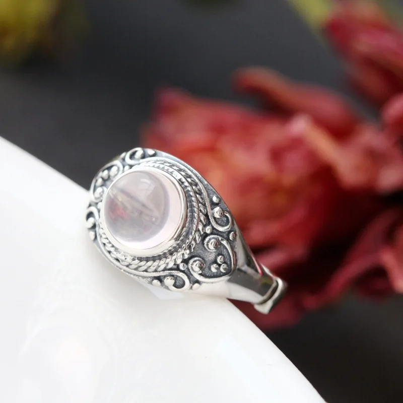 S925 Sterling Silver Wholesale Handmade Natural Pink Crystal Retro Thai Silver Ring Silver Female Open Ended Ring
S925 Sterling Silver Wholesale Handmade Natural Pink Crystal Retro Thai Silver Ring Silver Female Open Ended Ring