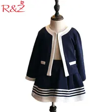 R & Z conjunto de niños 2019 primavera y otoño nuevas niñas de punto conjunto azul marino abrigo falda dos- uniforme de vestir para niños(China)