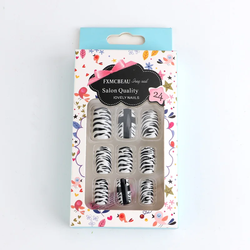 Short Design Nail Art False Tips With Glue High Quality Charming Black White Fake Nails 24pcs/set Full Cover False Nails
Short Design Nail Art False Tips With Glue High Quality Charming Black White Fake Nails 24pcs/set Full Cover False Nails