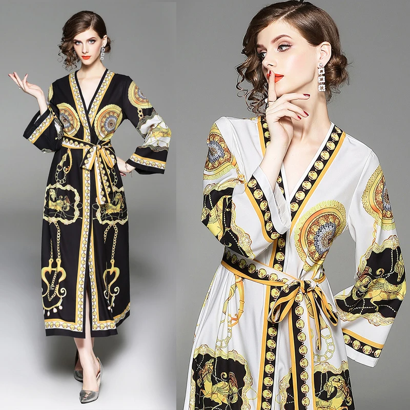 2019 Spring Summer Fall Autumn Runway Vintage Print Sashes V Neck Long Sleeve Women Lady Party Casual Loose Robe Luxury Dress
2019 Spring Summer Fall Autumn Runway Vintage Print Sashes V Neck Long Sleeve Women Lady Party Casual Loose Robe Luxury Dress