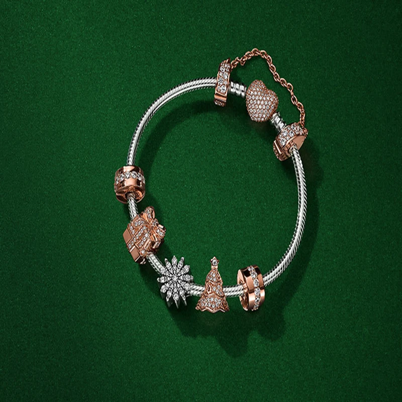 NEW 925 Sterling silver Winter Rose Gold Christmas Bracelets suit charm Bead Clear CZ Fit DIY Original charm Pand
NEW 925 Sterling silver Winter Rose Gold Christmas Bracelets suit charm Bead Clear CZ Fit DIY Original charm Pand