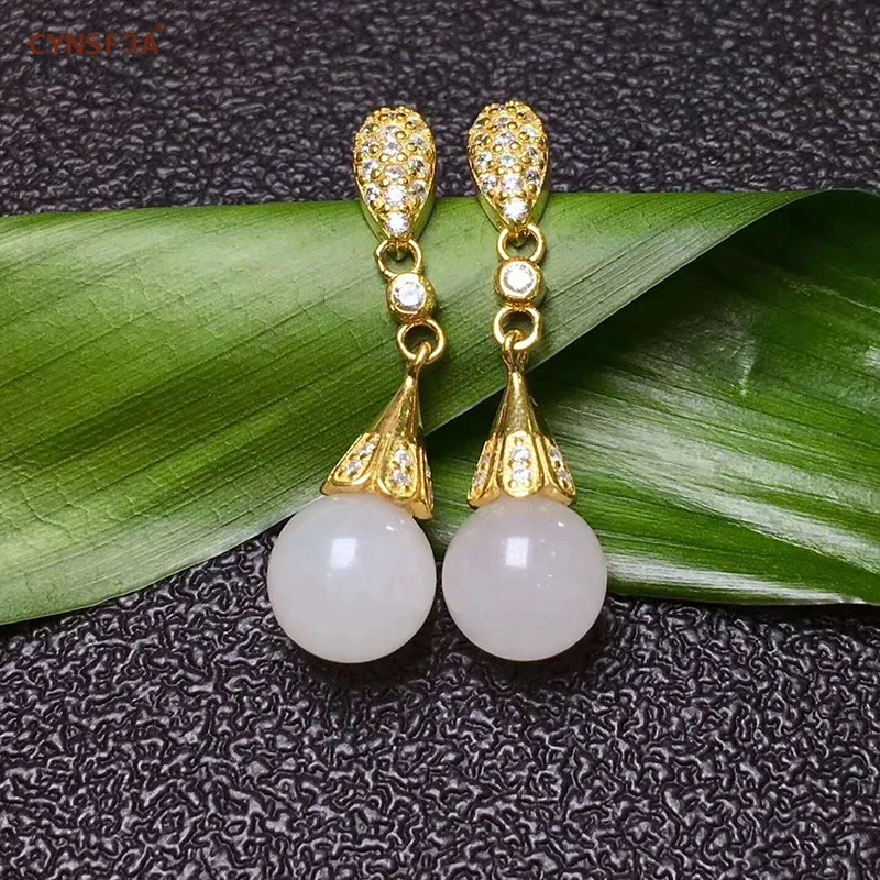 Certified Natural Hetian Jade Inlaid With 925 Sterling Silver Handmade Lucky Jade Earrings White High Quality Best Gifts 
Certified Natural Hetian Jade Inlaid With 925 Sterling Silver Handmade Lucky Jade Earrings White High Quality Best Gifts