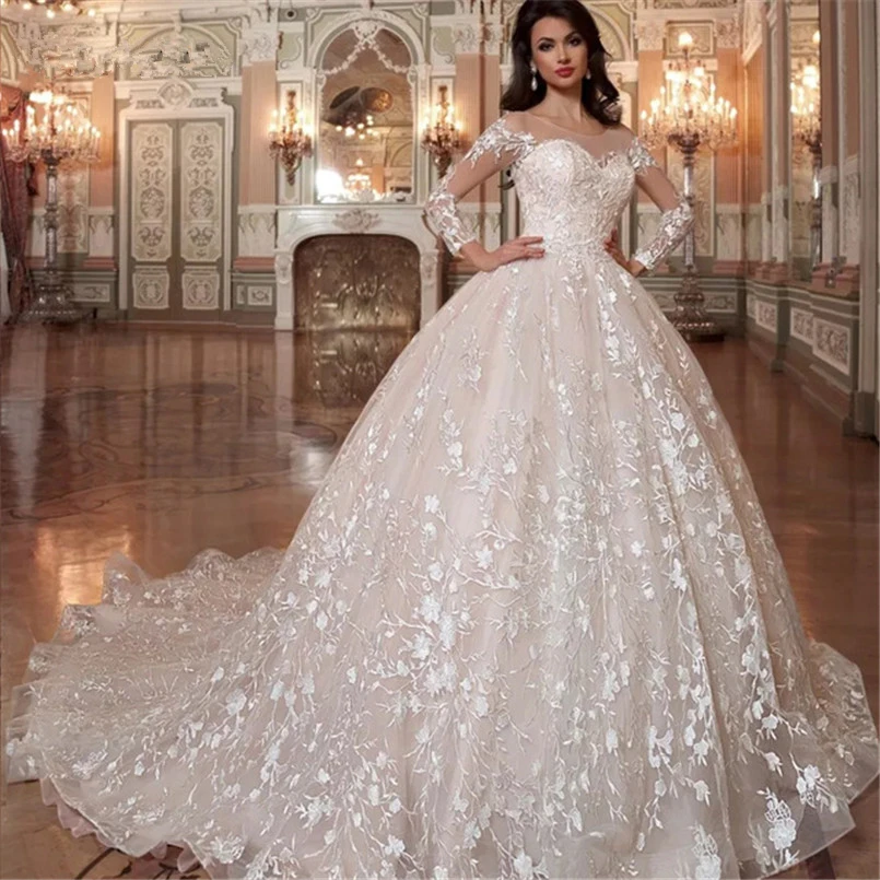 Vestido De Noiva Appliqued Muslim Ball Gown Wedding Dress Sheer Neck Long Train Bridal Dress Three Quarter Sleeves
Vestido De Noiva Appliqued Muslim Ball Gown Wedding Dress Sheer Neck Long Train Bridal Dress Three Quarter Sleeves