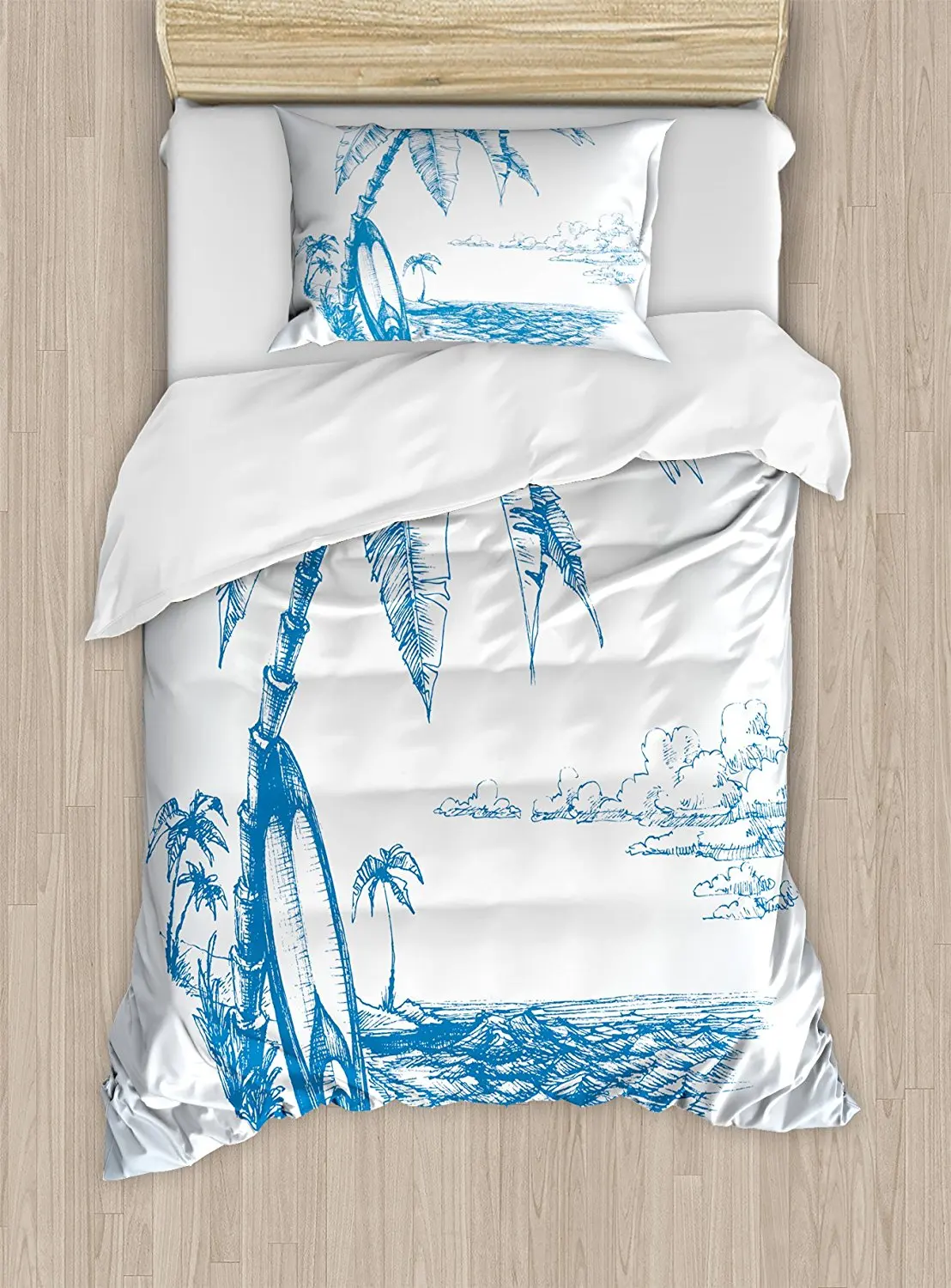 Surf Duvet Cover Set Contemporary Sketch Hawaiian Beach with Surfboard Palms and Ocean Water, Decorative 2 Piece Bedding Set
Surf Duvet Cover Set Contemporary Sketch Hawaiian Beach with Surfboard Palms and Ocean Water, Decorative 2 Piece Bedding Set