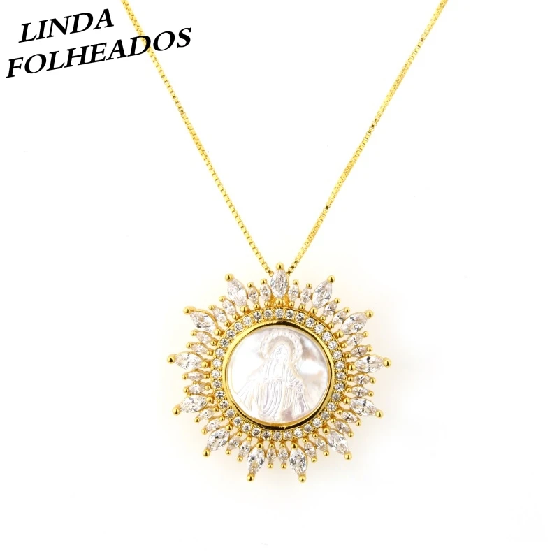 Handmade Unique Fashion Shell Gold Copper AAA Cubic Zirconia Maria Religious Pendulum Pendant Necklace Jewelry for Women Gift
Handmade Unique Fashion Shell Gold Copper AAA Cubic Zirconia Maria Religious Pendulum Pendant Necklace Jewelry for Women Gift